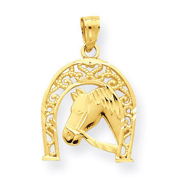 Good Luck Horseshoe with Horse Charm 10k Gold 10C1028