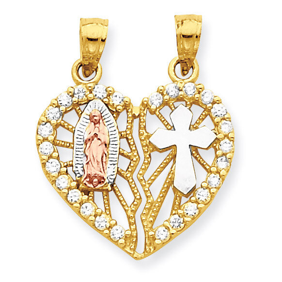 Synthetic Diamond Religious Break-apart Heart Pendant 10k Two-Tone Gold 10C1047, MPN: 10C1047, 8867…