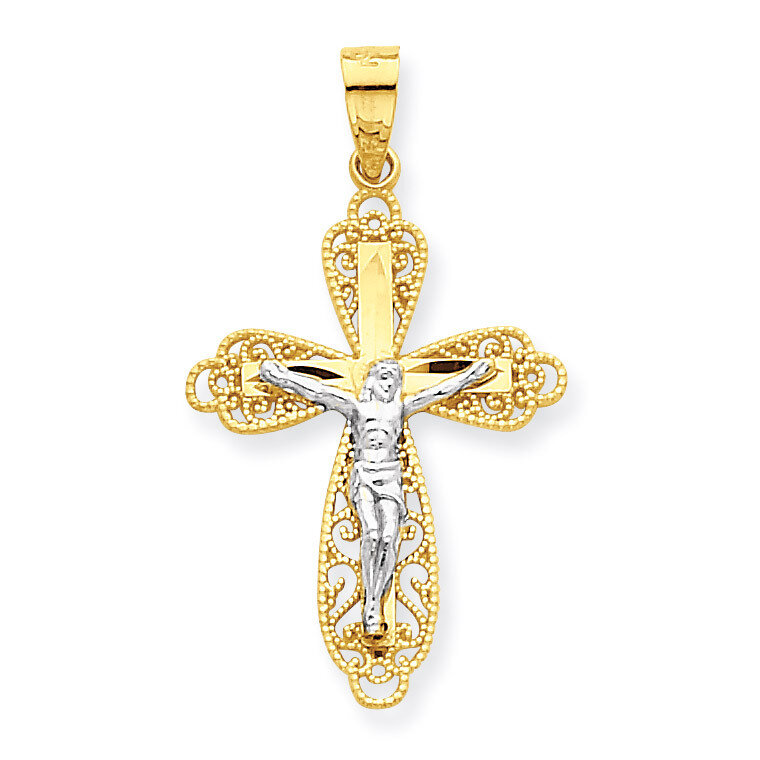 Filigree Crucifix Pendant 10K Gold & Rhodium 10C1054