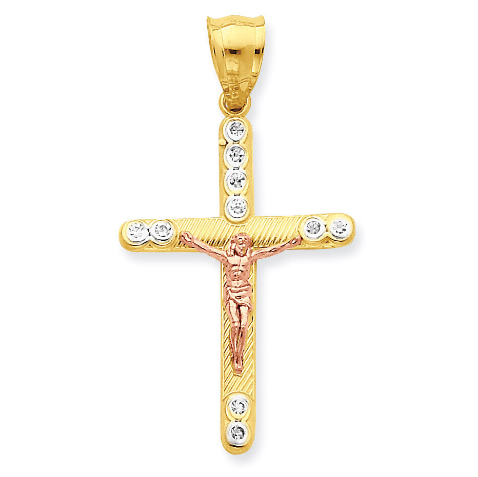 Synthetic Diamond Crucifix Pendant 10k Two-Tone Gold 10C1060, MPN: 10C1060, 886774019239