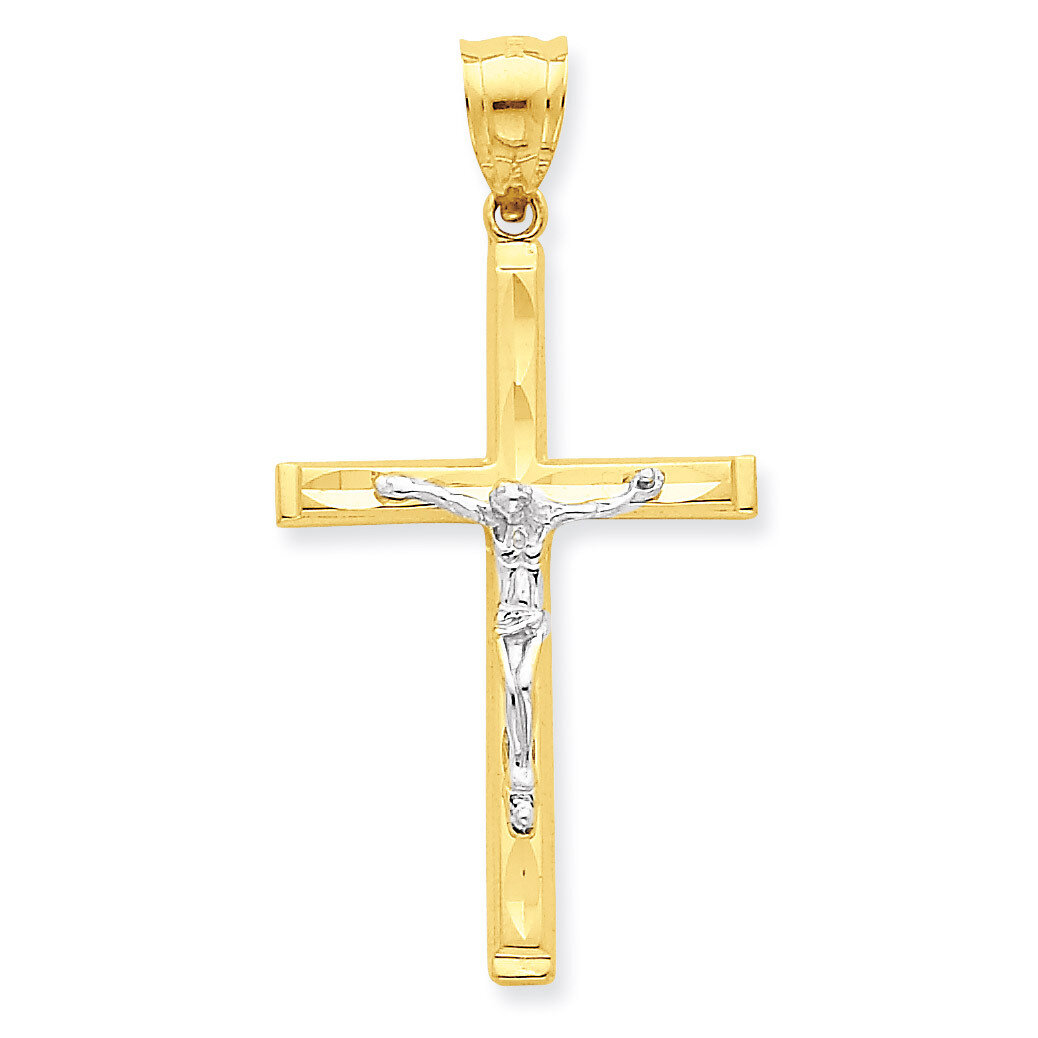 Diamond-Cut Crucifix Pendant 10K Gold & Rhodium 10C1063