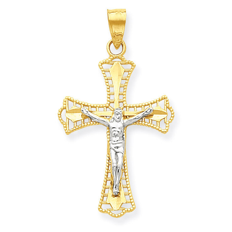 Diamond-Cut Crucifix Pendant 10K Gold & Rhodium 10C1078