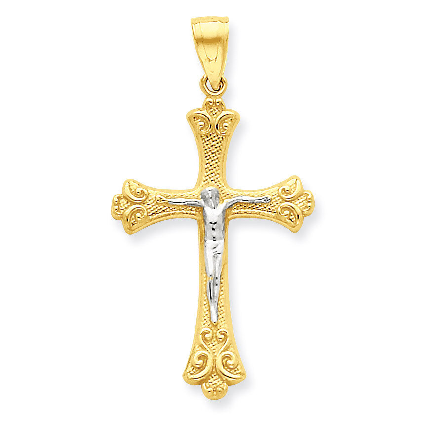 Fleur de Lis Crucifix Pendant 10K Gold & Rhodium 10C1084
