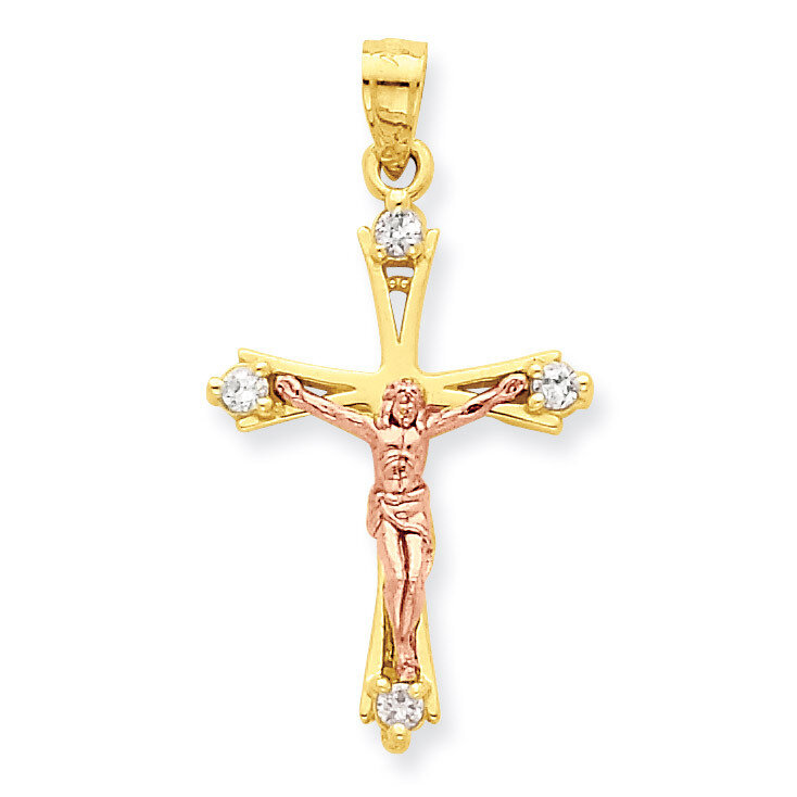 Synthetic Diamond Crucifix Pendant 10k Two-Tone Gold 10C1088