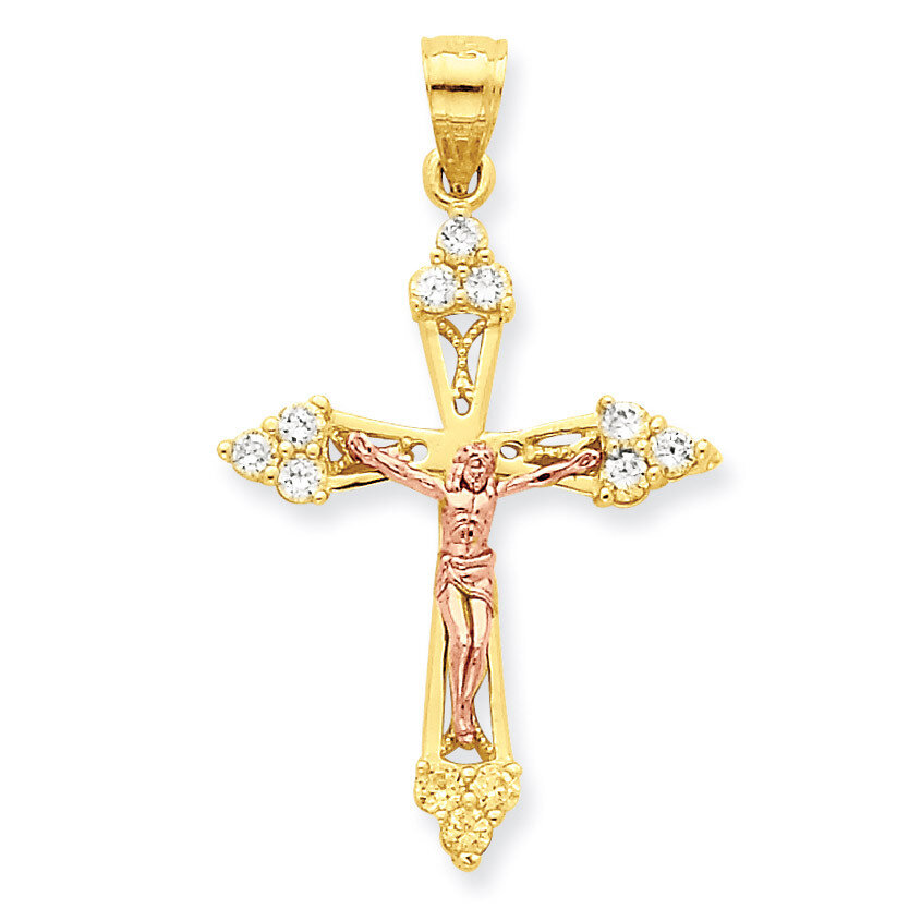 Synthetic Diamond Crucifix Pendant 10k Two-Tone Gold 10C1090