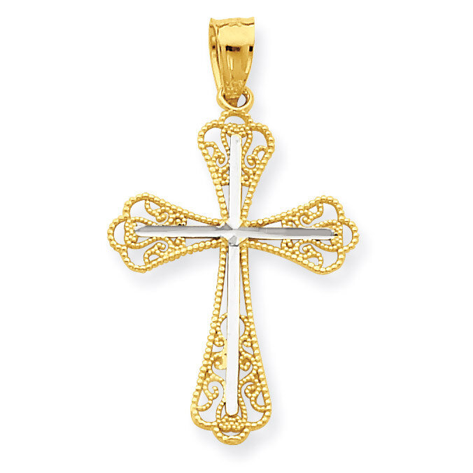 Diamond-Cut Cross Pendant 10K Gold &amp; Rhodium 10C1126