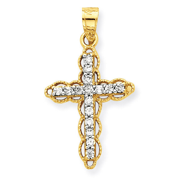 Filigree Cross Pendant 10k Gold Synthetic Diamond 10C1139, MPN: 10C1139, 886774020020