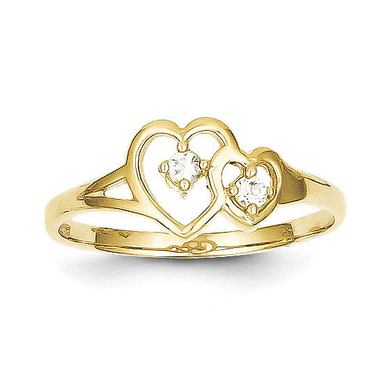 10k Yellow Gold Double Heart Synthetic Diamond Ring 10C1184