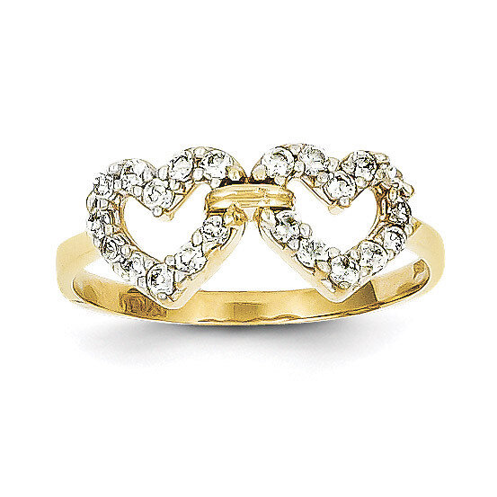 Double Heart Synthetic Diamond Ring 10k Gold 10C1194