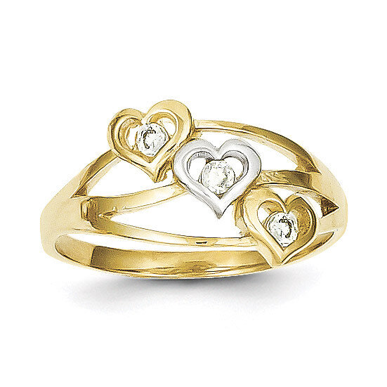 Triple Heart Synthetic Diamond Ring 10K Gold & Rhodium 10C1198