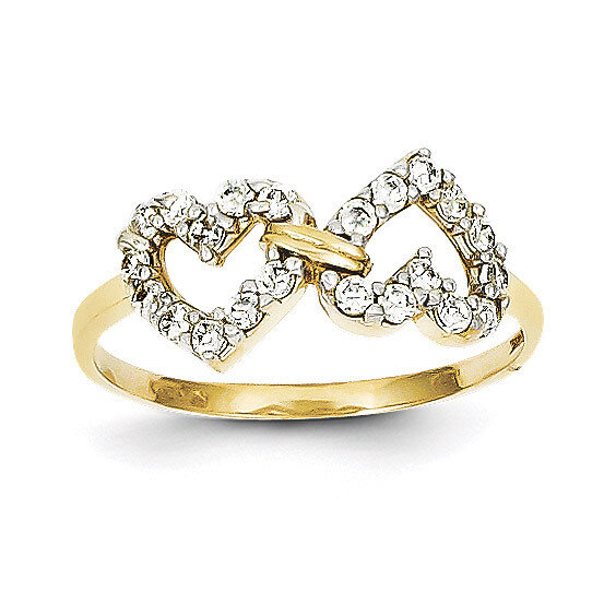 Double Heart Synthetic Diamond Ring 10k Gold 10C1210