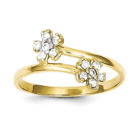 Double Flower Synthetic Diamond Ring 10k Gold 10C1215