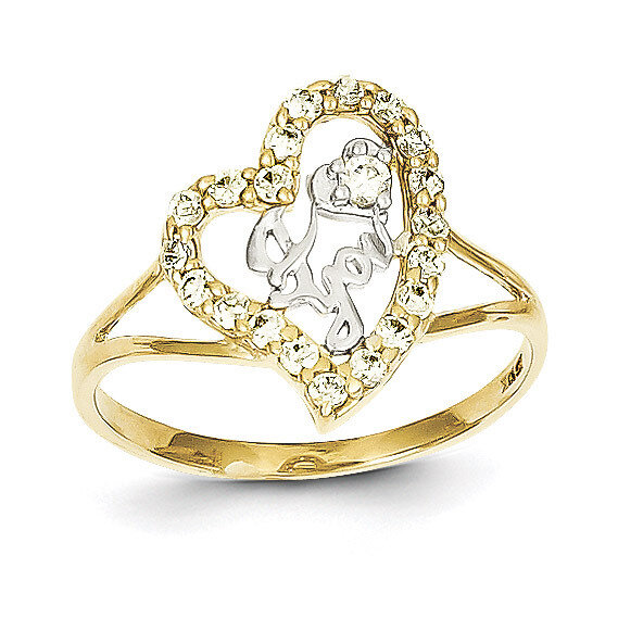 I Love You Synthetic Diamond Heart Ring 10K Gold & Rhodium 10C1223
