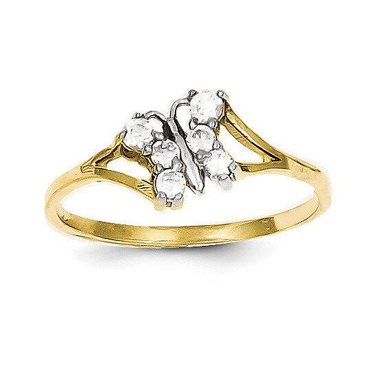 Synthetic Diamond Butterfly Ring 10K Gold & Rhodium 10C1232