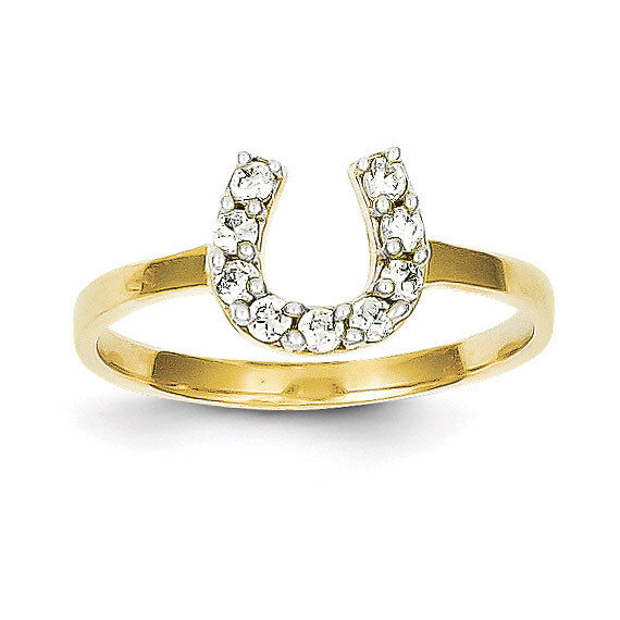 Horse Shoe Ring 10k Gold Synthetic Diamond 10C1249