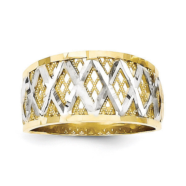 Diamond-Cut Filigree Ring 10K Gold & Rhodium 10C1278