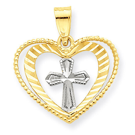 Heart with Cross Charm 10K Gold & Rhodium 10C936