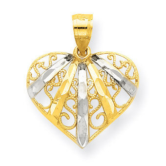 Diamond-Cut Filigree Heart Pendant 10K Gold & Rhodium 10C944