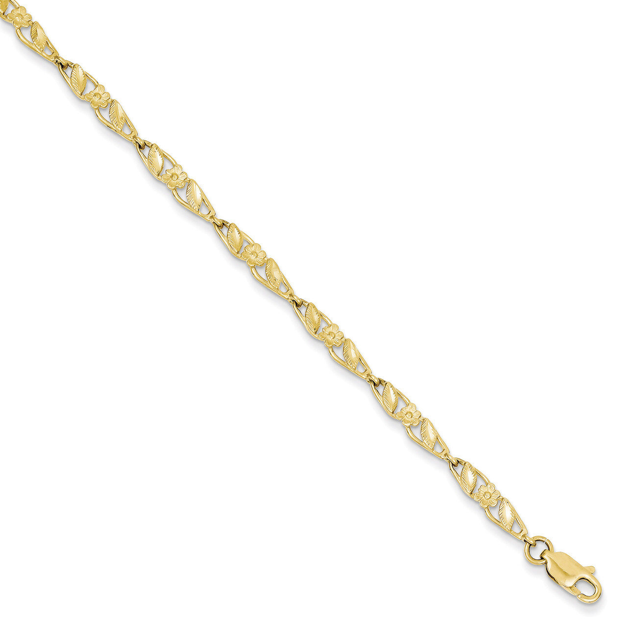 Solid Polished Open Back Flower &amp; Leaf Bracelet 7 Inch 10k Gold 10DC17-7