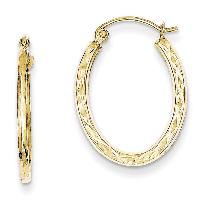 Textured Hollow Oval Hoop Earrings 10k Gold 10ER250