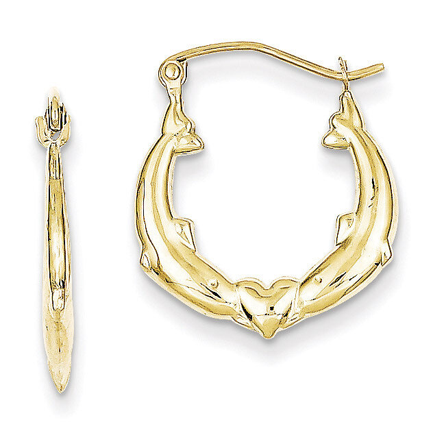 Dolphin Heart Hollow Hoop Earrings 10k Gold 10ER258