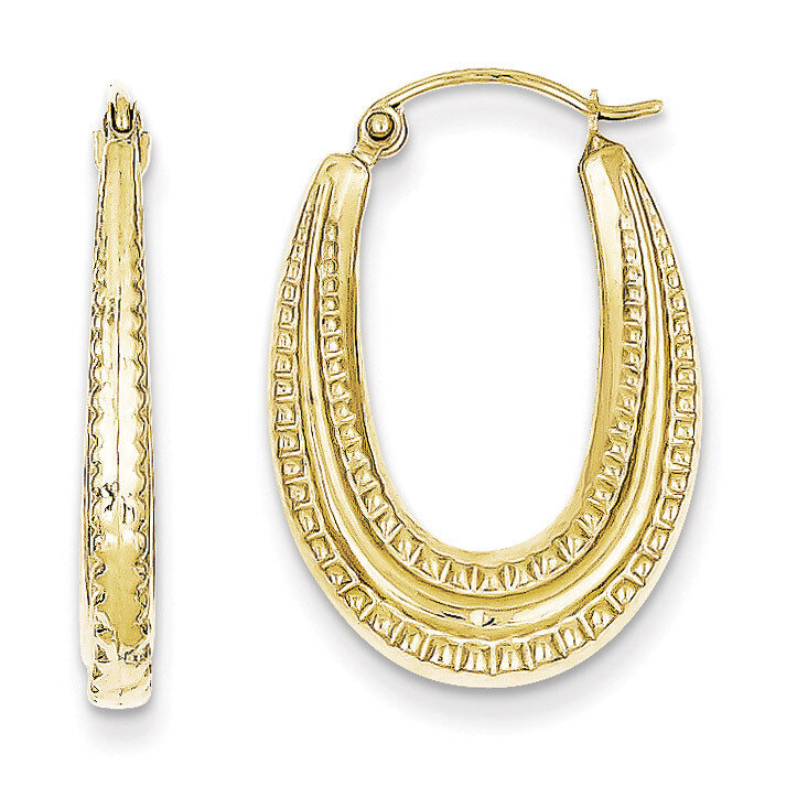 Textured Oval Hollow Hoop Earrings 10k Gold 10ER271