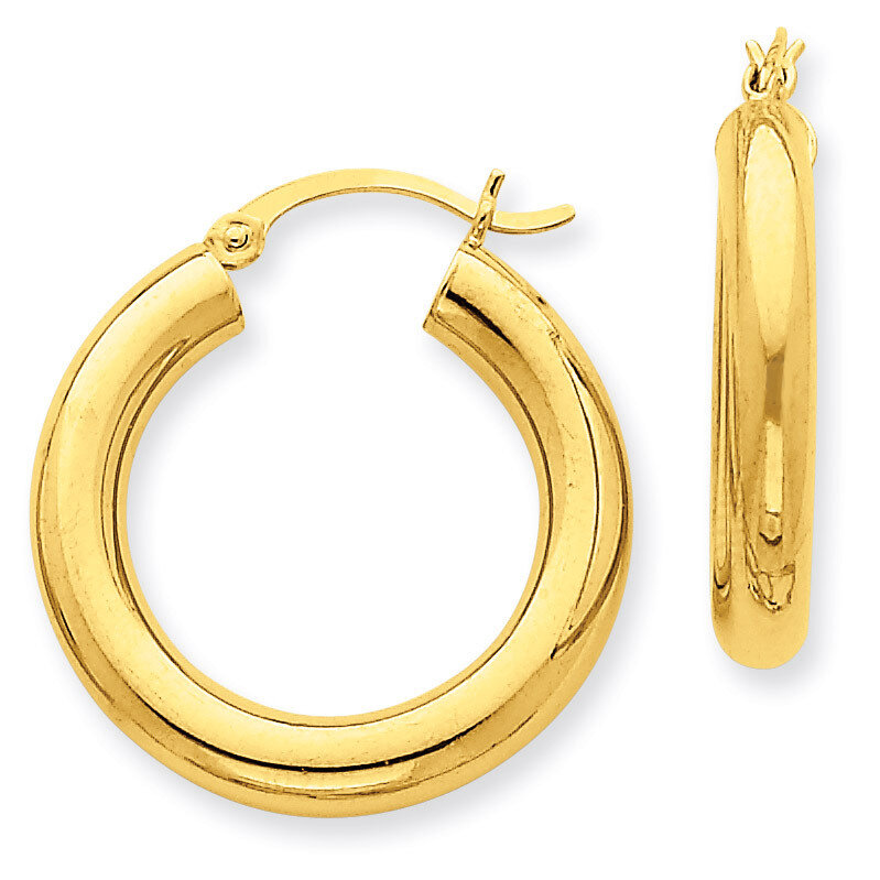 Polished 4mm x 25mm Tube Hoop Earrings 10k Gold 10T950