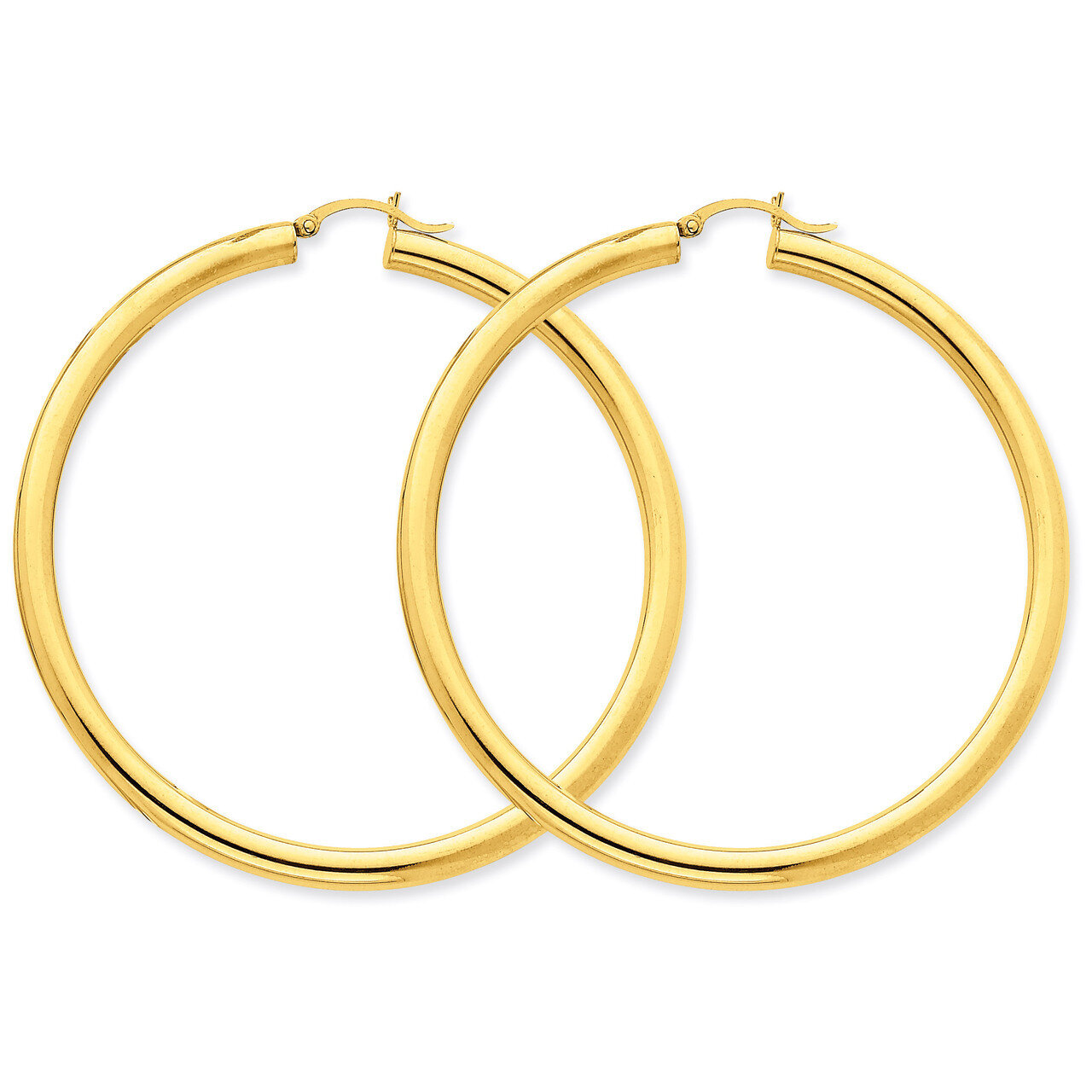 Polished 4mm x 65mm Tube Hoop Earrings 10k Gold 10T955