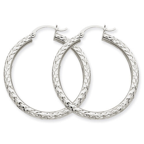 Diamond-cut 3mm Round Hoop Earrings 10k White Gold 10TC251, MPN: 10TC251, 883957896496