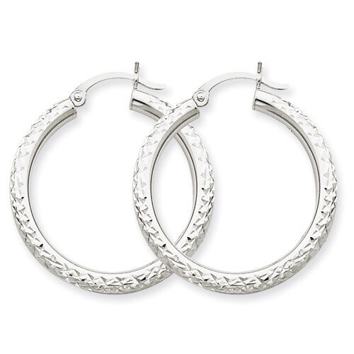 Diamond-cut 3mm Round Hoop Earrings 10k White Gold 10TC252, MPN: 10TC252, 883957896502