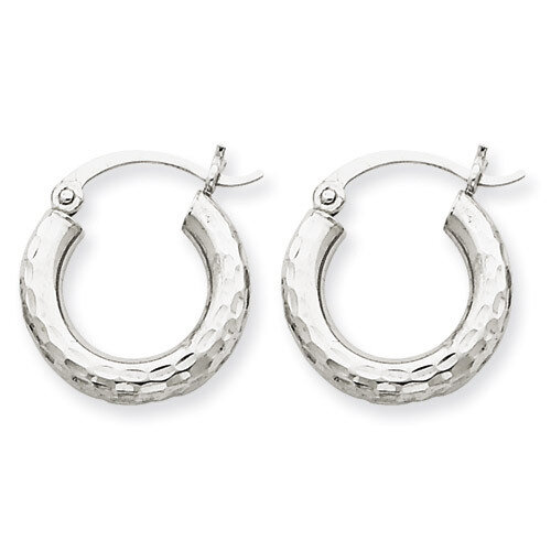Diamond-cut 3mm Round Hoop Earrings 10k White Gold 10TC255, MPN: 10TC255, 883957896533