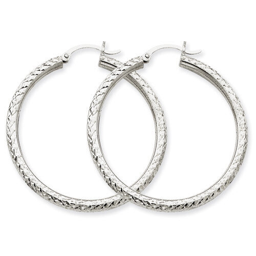 Diamond-cut 3mm Round Hoop Earrings 10k White Gold 10TC257, MPN: 10TC257, 883957896557
