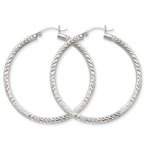 Diamond-cut 3mm Round Hoop Earrings 10k White Gold 10TC258, MPN: 10TC258, 883957896564