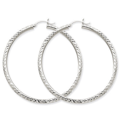 Diamond-cut 3mm Round Hoop Earrings 10k White Gold 10TC260, MPN: 10TC260, 883957896588