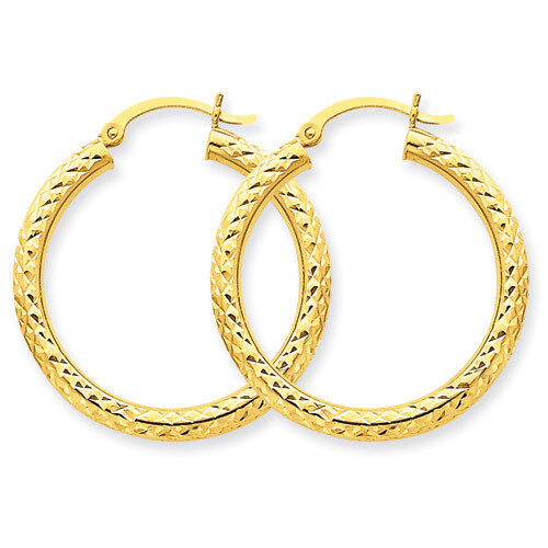 Diamond-cut 3mm Round Hoop Earrings 10k Gold 10TC264, MPN: 10TC264, 883957896625