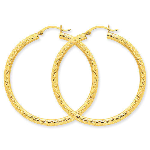 Diamond-cut 3mm Round Hoop Earrings 10k Gold 10TC270, MPN: 10TC270, 883957896687