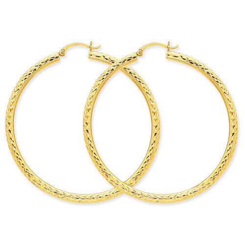 Diamond-cut 3mm Round Hoop Earrings 10k Gold 10TC272