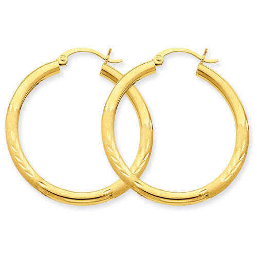 Satin &amp; Diamond-cut 3mm Round Hoop Earrings 10k Gold 10TC287, MPN: 10TC287, 883957896854