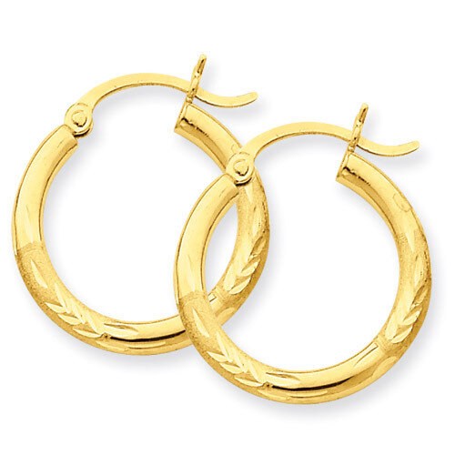 Satin &amp; Diamond-cut 3mm Round Hoop Earrings 10k Gold 10TC290, MPN: 10TC290, 883957896885