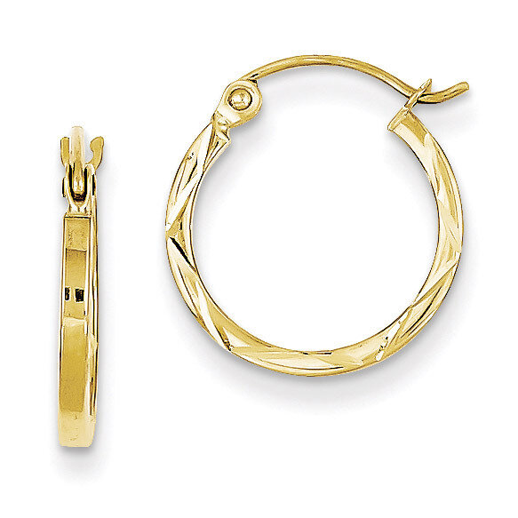 1.5x15mm Diamond Cut Hoop Earrings 10k Gold 10TC315
