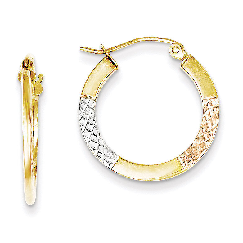 White &amp; Rose Rhodium Diamond-cut 2.5x20mm Hoop Earrings 10k Gold 10TC339, MPN: 10TC339, 883957518350