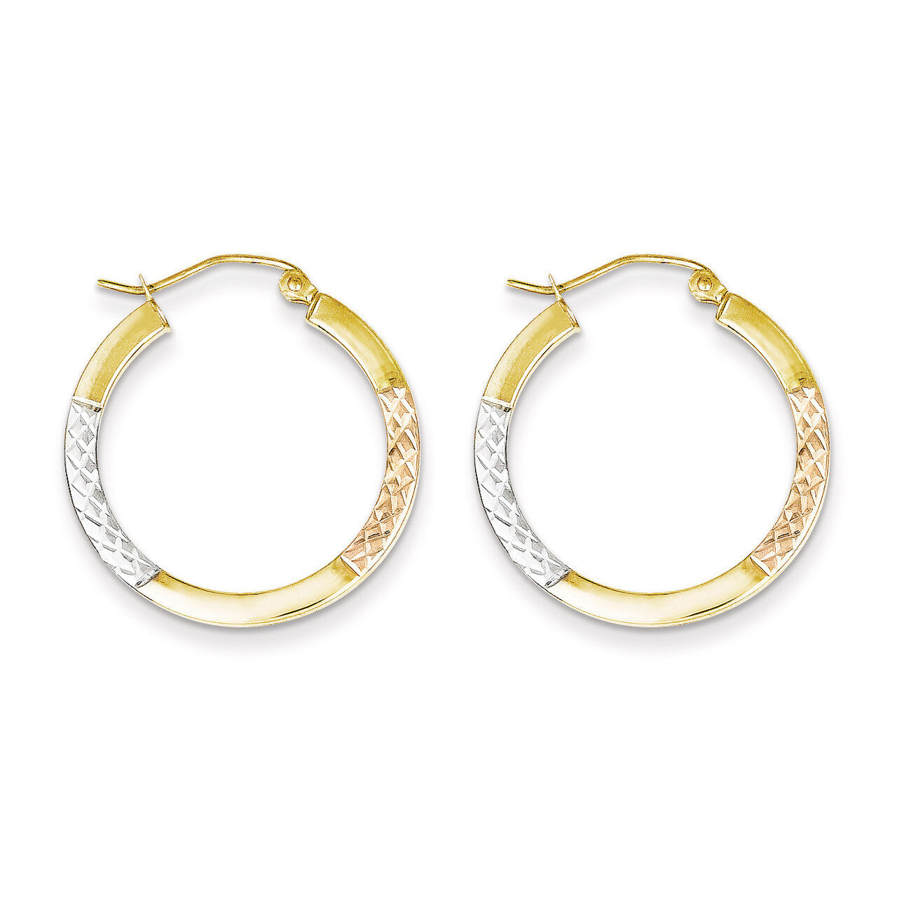 White &amp; Rose Rhodium Diamond-cut 2.5x25mm Hoop Earrings 10k Gold 10TC340, MPN: 10TC340, 883957456591