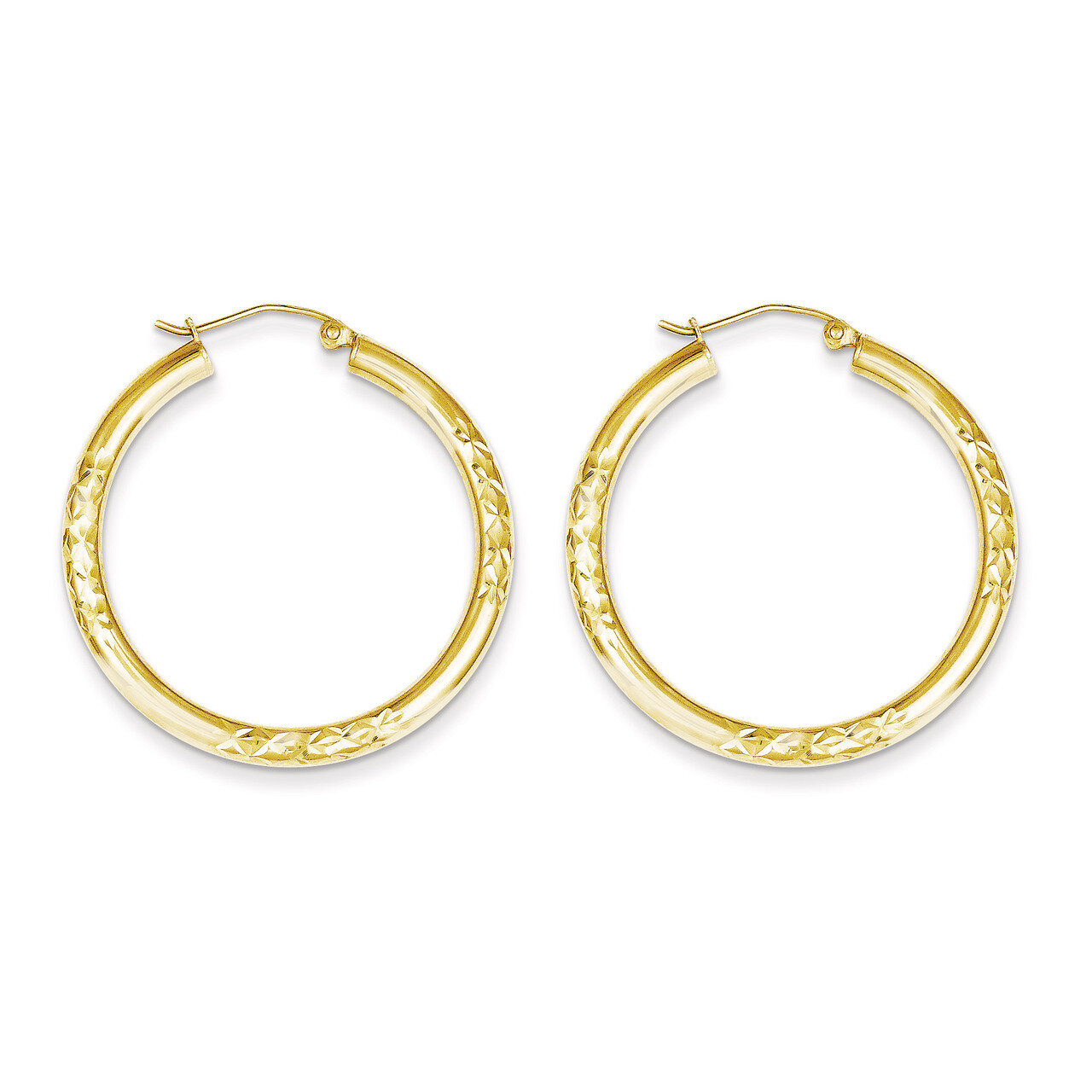 Diamond Cut 3x35mm Hollow Tube Hoop Earrings 10k Gold 10TC347, MPN: 10TC347, 883957456607