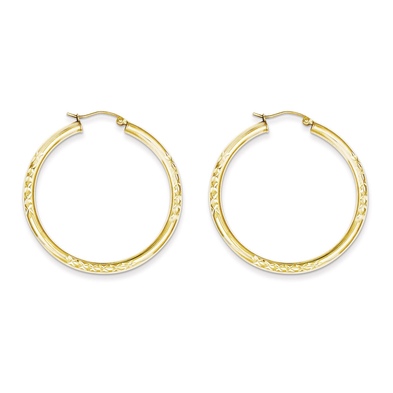 Diamond Cut 3x40mm Hollow Tube Hoop Earrings 10k Gold 10TC348, MPN: 10TC348, 883957487496