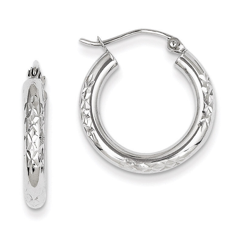 Diamond Cut 3mm Hoop Earrings 10k White Gold 10TC349, MPN: 10TC349, 883957494906