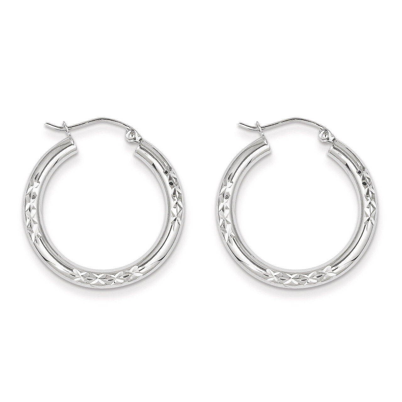 Diamond Cut 3mm Hoop Earrings 10k White Gold 10TC350, MPN: 10TC350, 883957487502