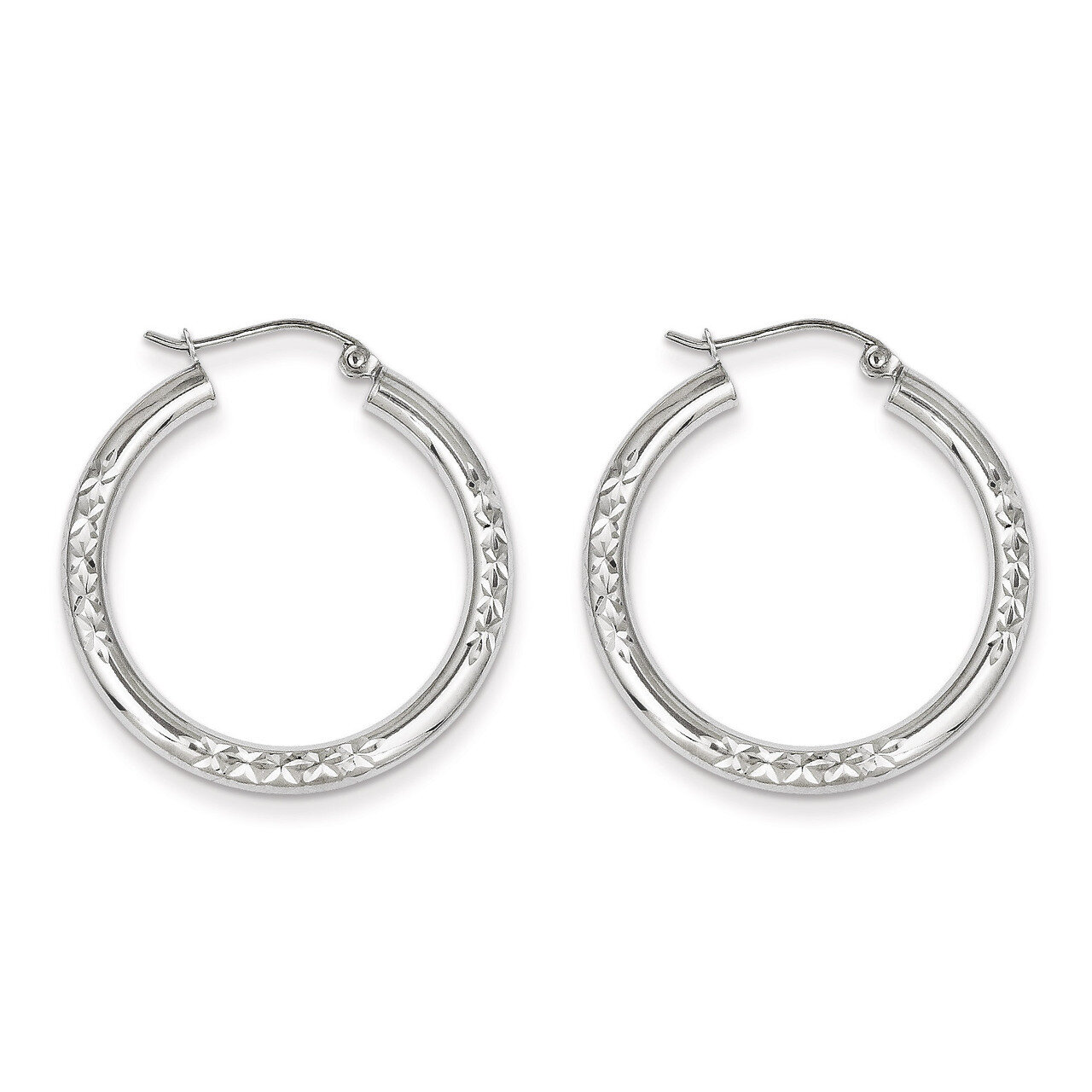 Cut 3mm Hoop Earrings 10k White Gold 10TC351, MPN: 10TC351, 883957430171
