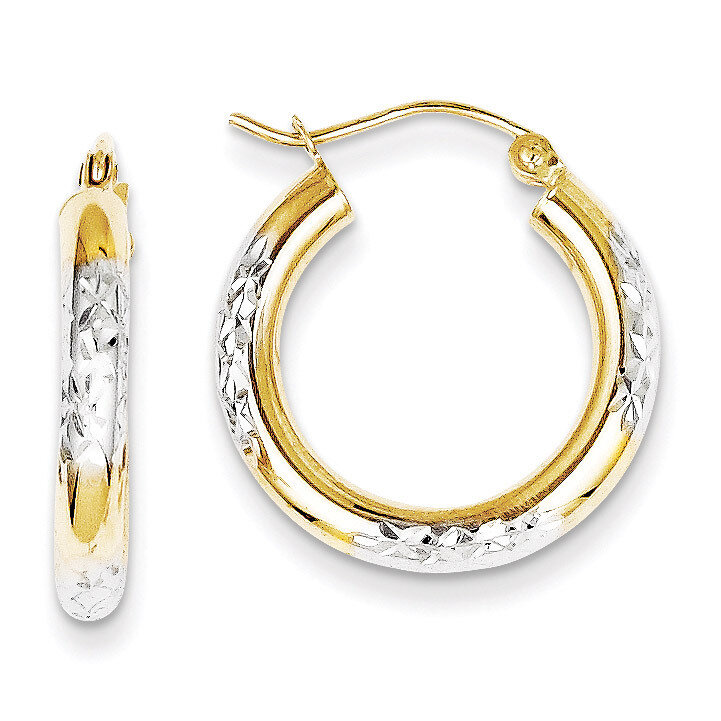 Diamond Cut 3mm Hoop Earrings 10K Gold &amp; Rhodium 10TC354, MPN: 10TC354, 883957518367