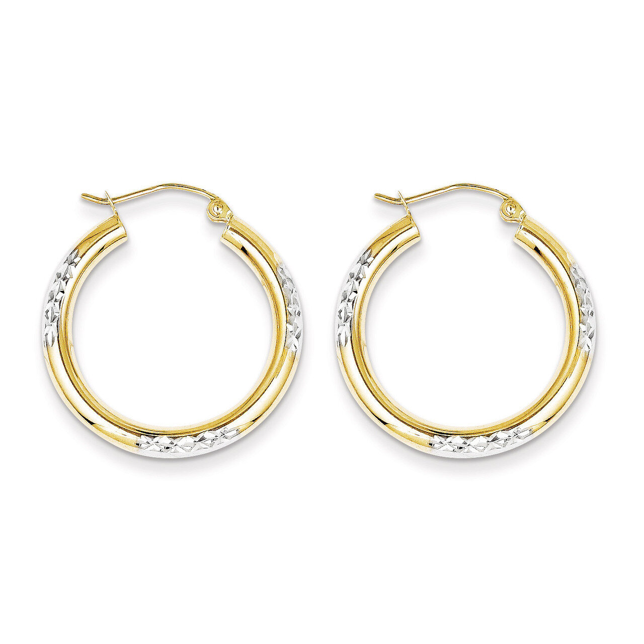 Diamond Cut 3mm Hoop Earrings 10K Gold &amp; Rhodium 10TC355, MPN: 10TC355, 883957494913