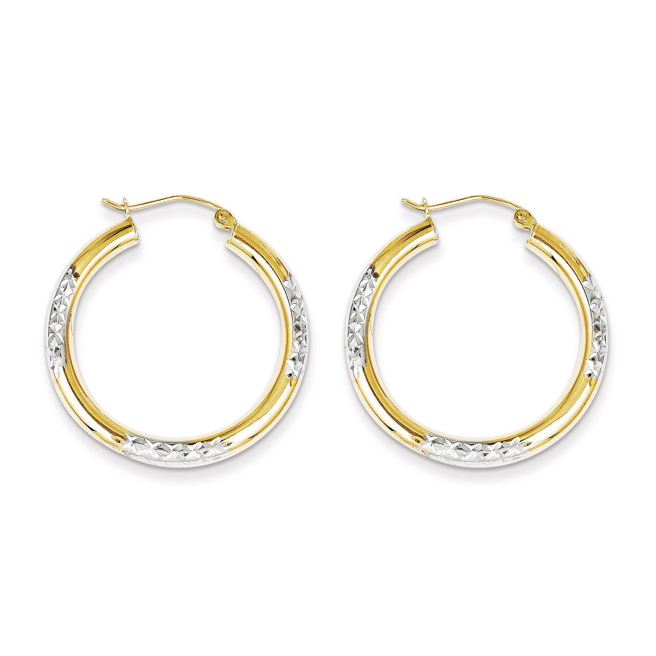 Diamond Cut 3mm Hoop Earrings 10K Gold &amp; Rhodium 10TC356, MPN: 10TC356, 883957477862